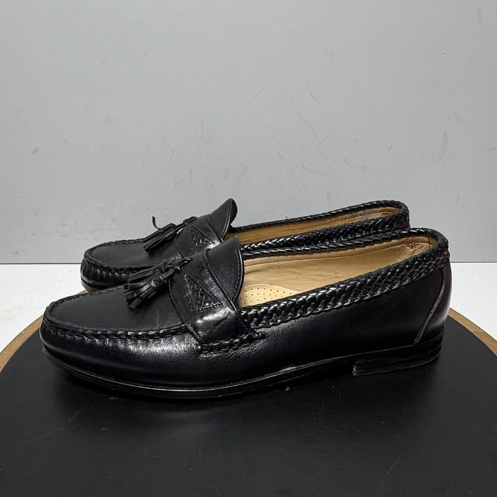 Allen Edmonds Maxfield Loafers Men 11 Tassel Braided Slip On Black Quiet‎ Luxury